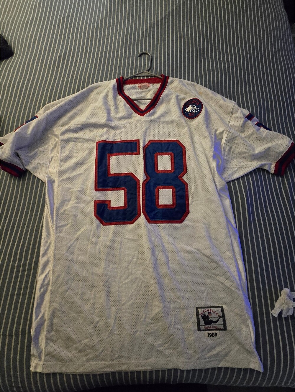 Mitchell & Ness White Football Jersey with Red & Blue Accents - #58 CARL BANKS
